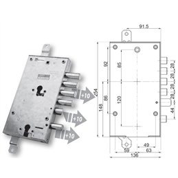 Serratura porta blindata Mottura 89.8589/PAQ triplice 1/2g PAN