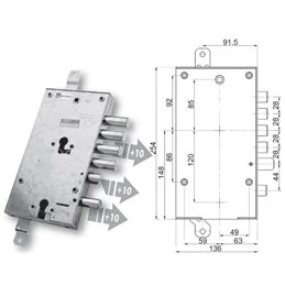 Serratura porta blindata Mottura 89.8589/PAQ triplice 1/2g PAN