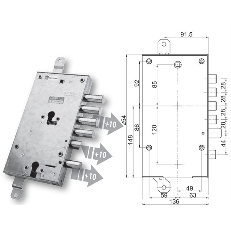 Mottura 89.8589/PAQ triple 1/2g PAN armored door lock