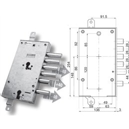 Serratura porta blindata Mottura 89.8589/P1Q triplice 1/2g PAN