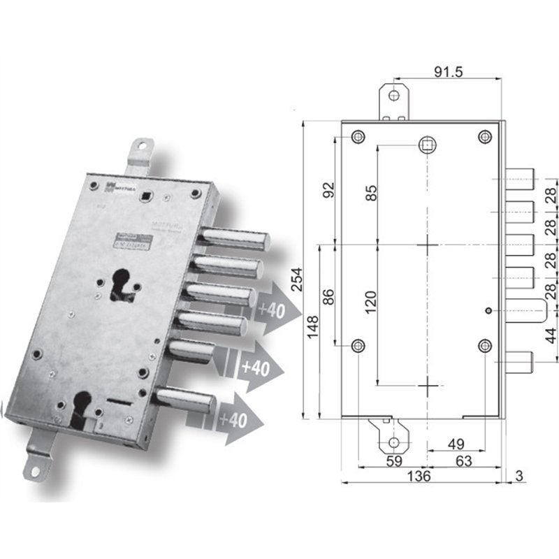 Security door lock Mottura 89.8589/P1Q Euro profyle for PAN