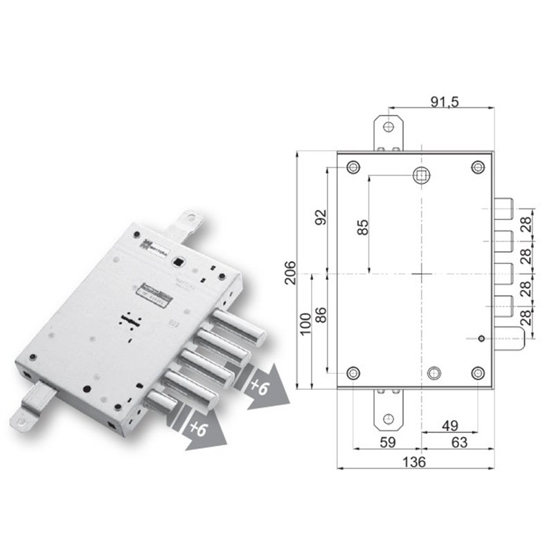 Serratura porta blindata Mottura 89.571SAF triplice 1/2g SAFIR