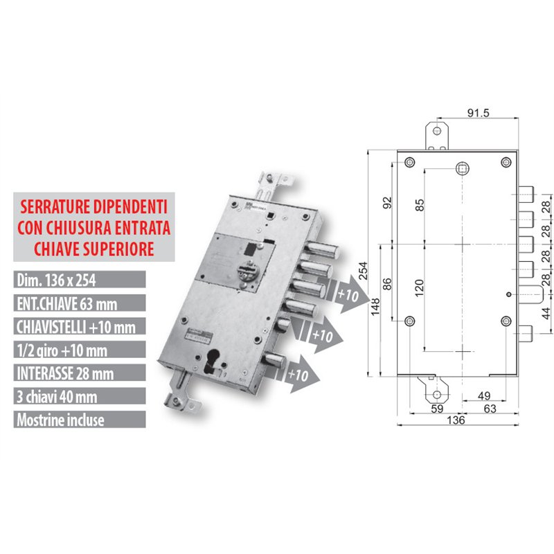 Security door lock Mottura 89.K597DR/S2 plurisystem for DIERRE