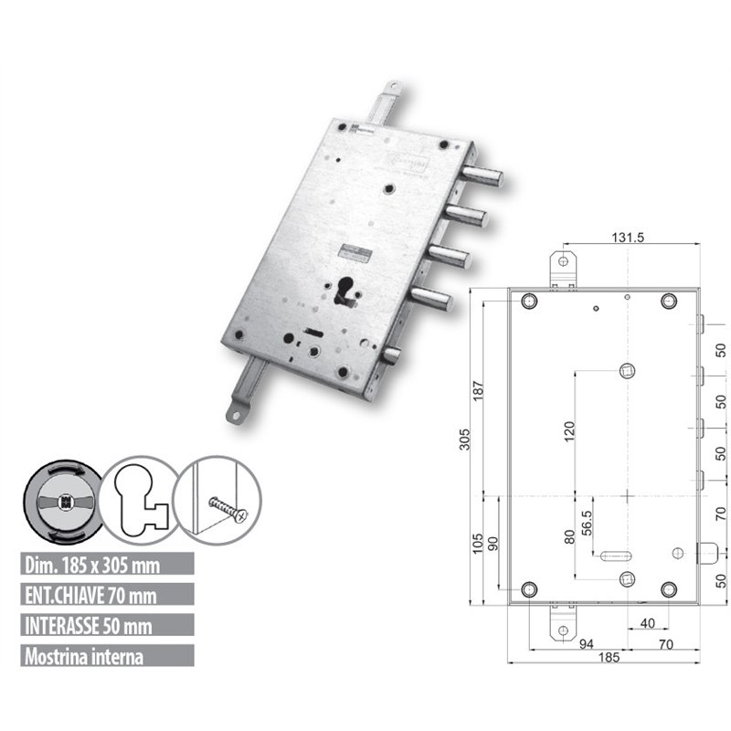 Security door lock Mottura 89.371DER Euro profyle for DIERRE