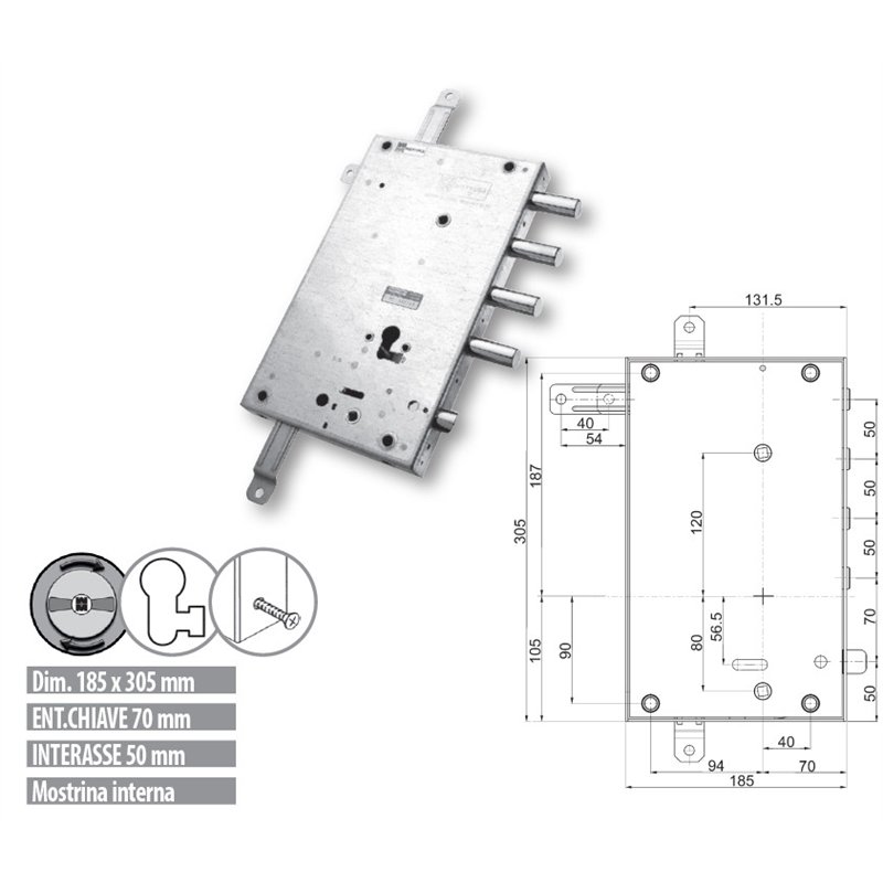 Mottura 89.8462DE/Q armored door lock, Dierre eur cylinder