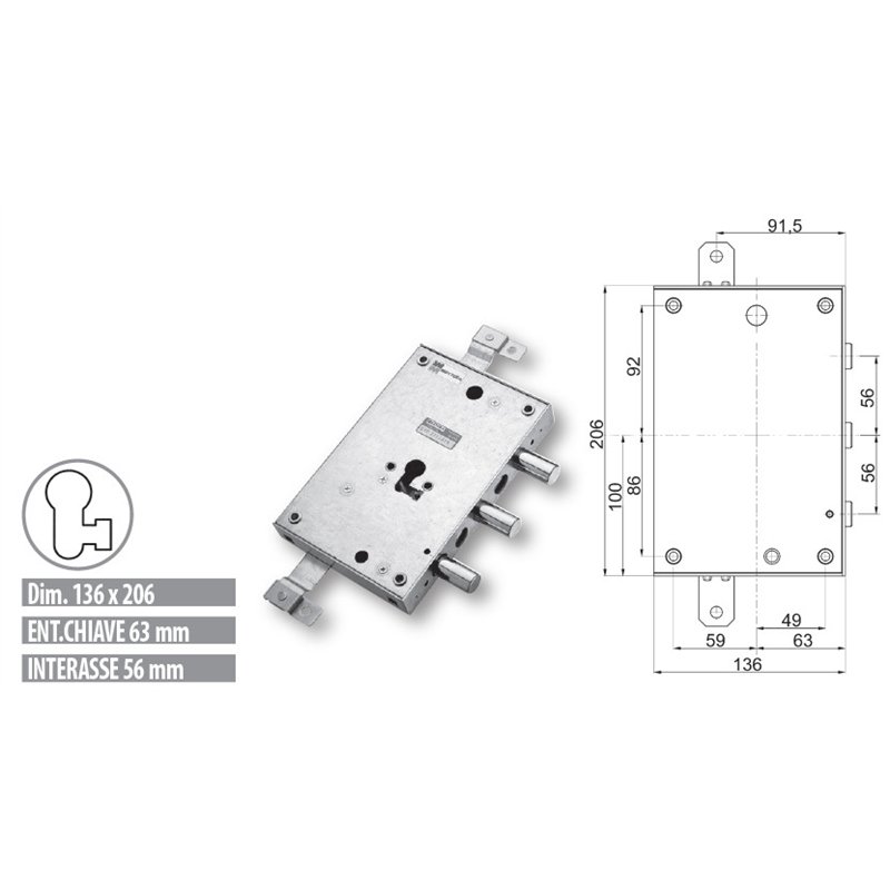 Serratura porta blindata Mottura 89.8583D6/Q cilindro eur. Dierre