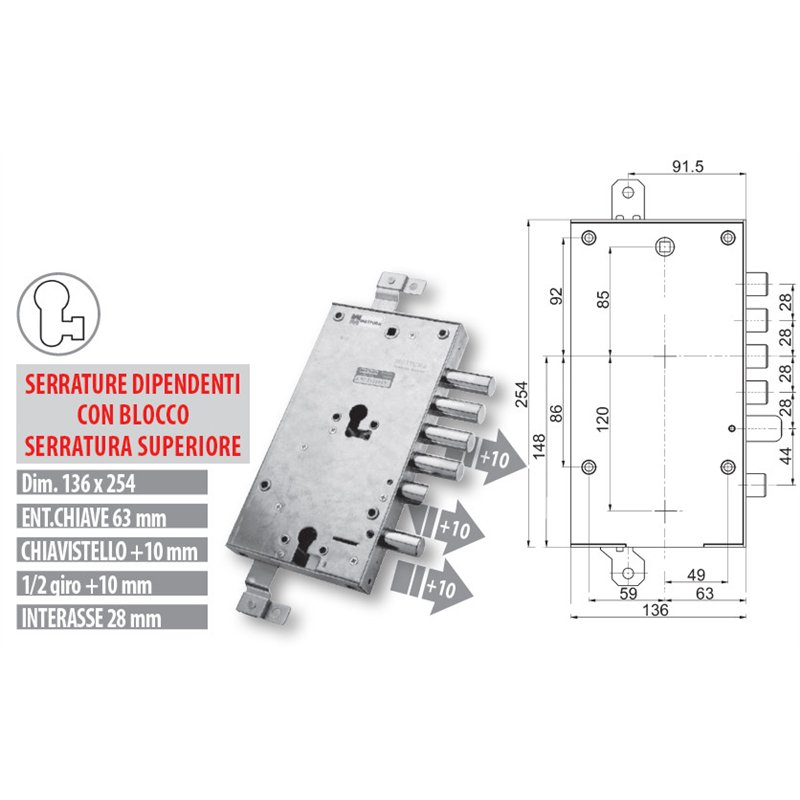 Serratura porta blindata Mottura 89.8595/S8AQ doppia Dierre