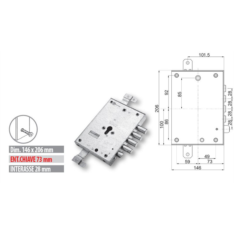Security door lock Mottura 89.371DER Euro profyle for DIERRE door