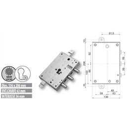 Security door lock Mottura 89.84383 Euro profyle for DIERRE
