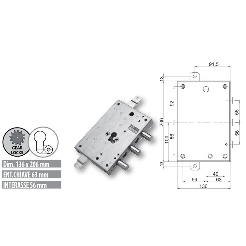 Security door lock Mottura 89.84383 Euro profyle for DIERRE