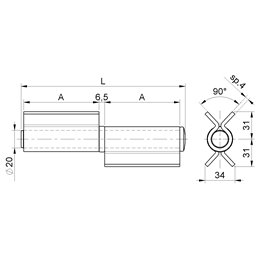 2-wing weld-on hinge mm.90 for gates removable pin art.120 COMBI