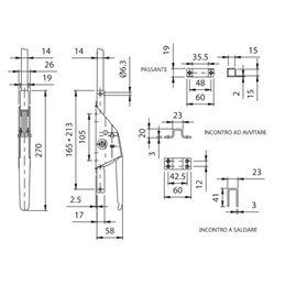 Cariglione lever lock type CAR 682 COMUNELLO with key for metal windows