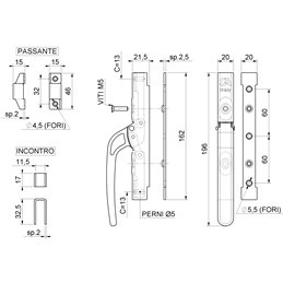  Cariglione chiusura a leva COMBI 385 aste esterne
