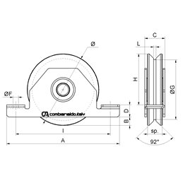 Wheel for Y-groove gates with support