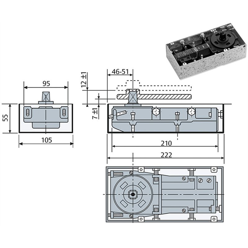 Floor spring door closer MAB 7110 105°