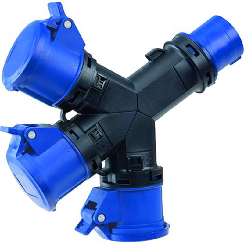 Adattatore triplo CEE 2P+T 16A 250V con attacco CEE 16A