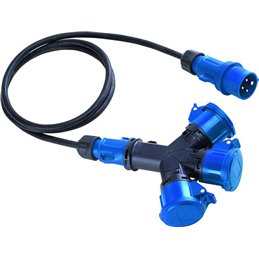 Triple CEE Adapter 2P+T 16A 250V with cable and CEE 16A plug