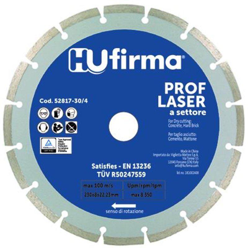 HU‑Firma Diamond Blade Segmented Prof‑LAS Ø 230 mm – Code 52817‑30
