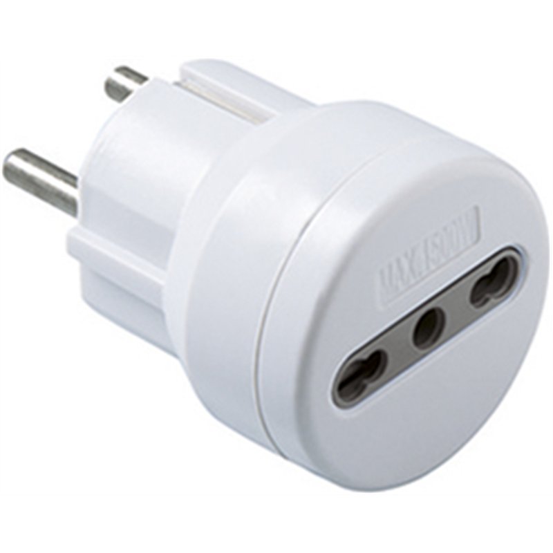 Electraline Adapter 71047 – Schuko Plug / 10–16A Bipasso Socket – White