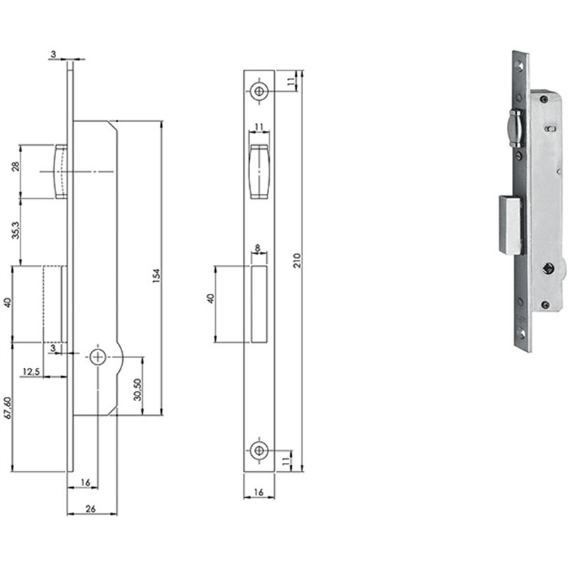 FIAM-ISEO 9021116 mortise lock for jamb with pin key