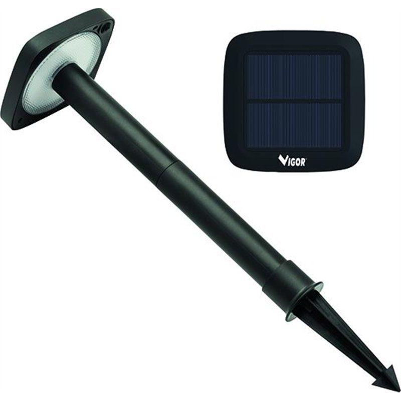 Proiettore LED solare VIGOR NOVA a picchetto – 1W 100 lm IP65 con sensore crepuscolare