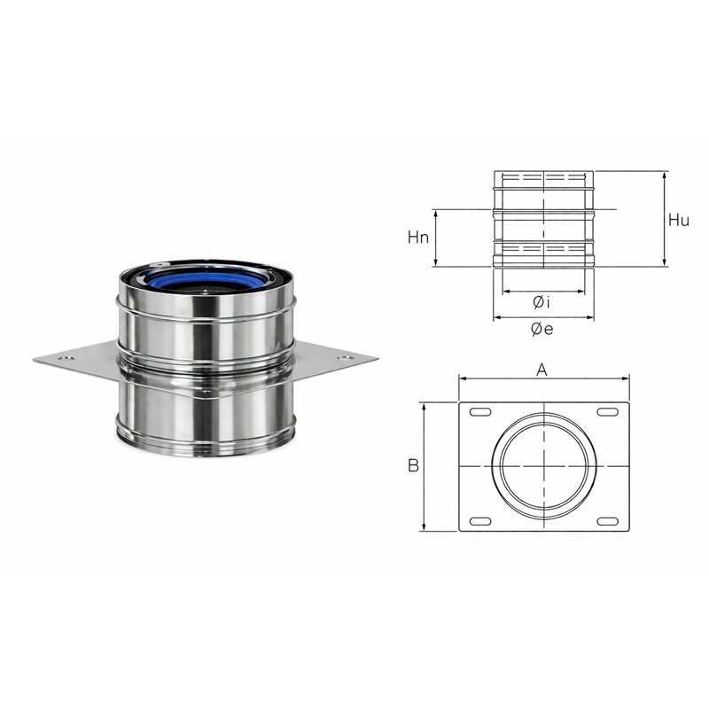 Piastra intermedia con supporti CXPS CXTA COAXIAL Inox Canna fumaria coassiale