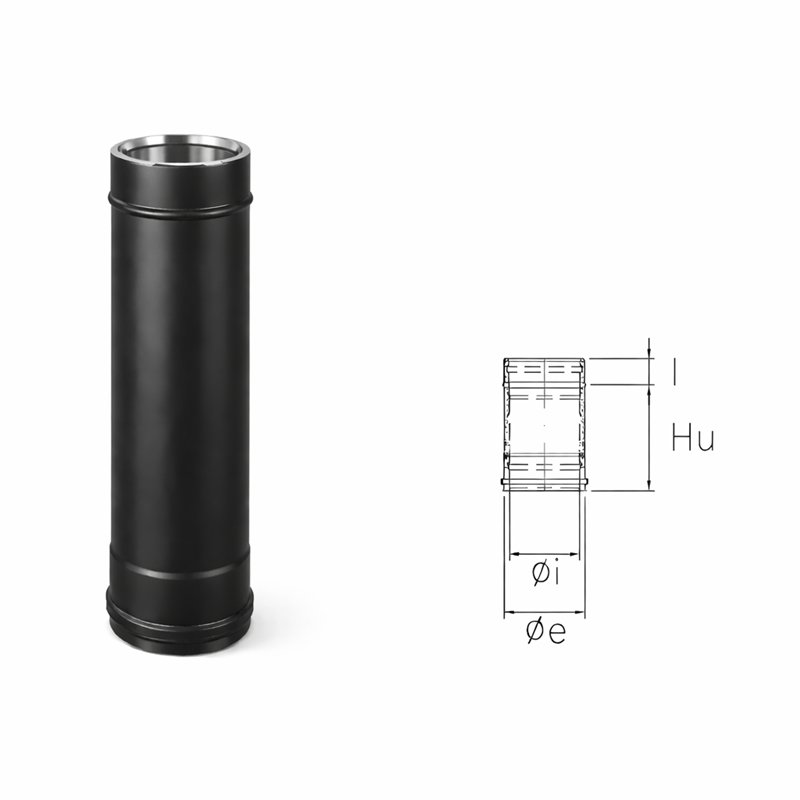 0.5 meter pipe N1T5 ISO10 MATT BLACK Double wall flue