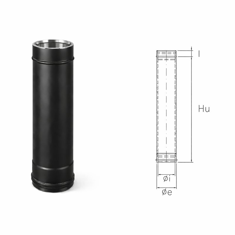 1 meter pipe N1T1 ISO10 MATT BLACK Double wall flue