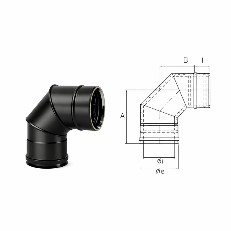 Curva a 90° N1C9 ISO10 NERO OPACO Canna fumaria doppia parete