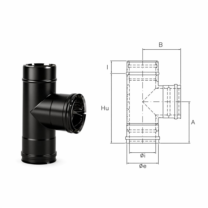 90° Tee N1T9 ISO10 MATT BLACK Double wall flue
