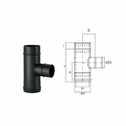 Reduced mono 90° Tee Ø 80mm N1TR ISO10 MATT BLACK Double wall flue