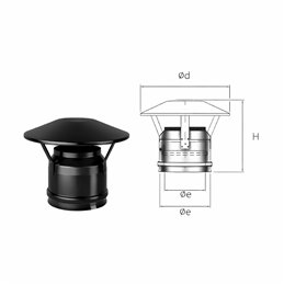 Cappello terminale parapioggia N1CC ISO10 NERO OPACO Canna fumaria doppia parete