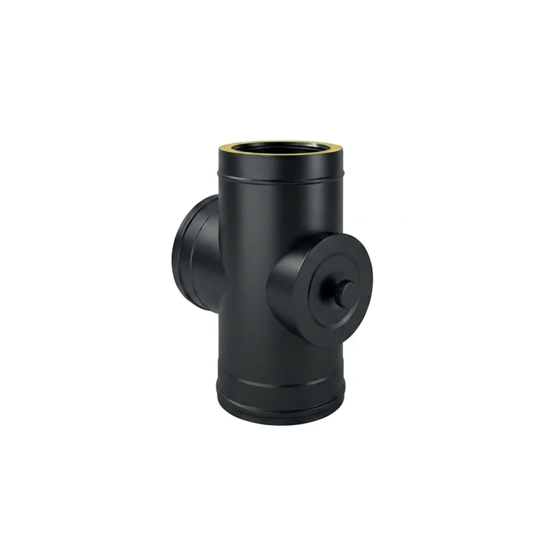 T-Pipe 90° with inspection N2TCH ISO25 MATT BLACK Double wall flue