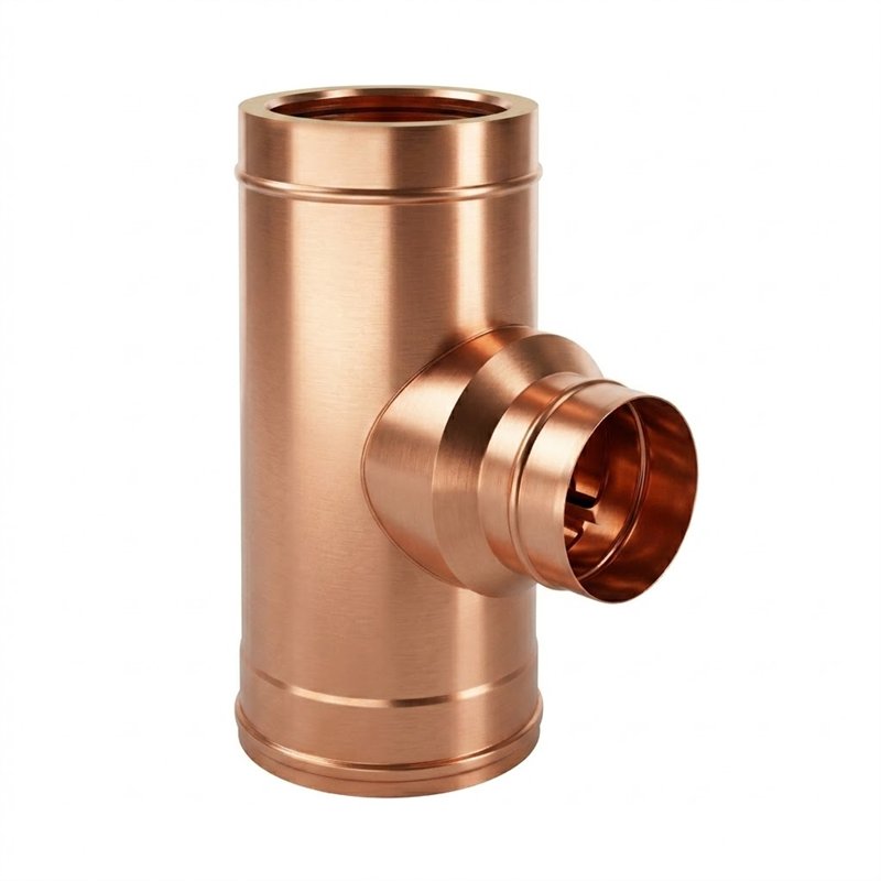 Raccordo a T 90° ridotto monoparete R2T9R ISO25 Rame Canna fumaria doppia parete