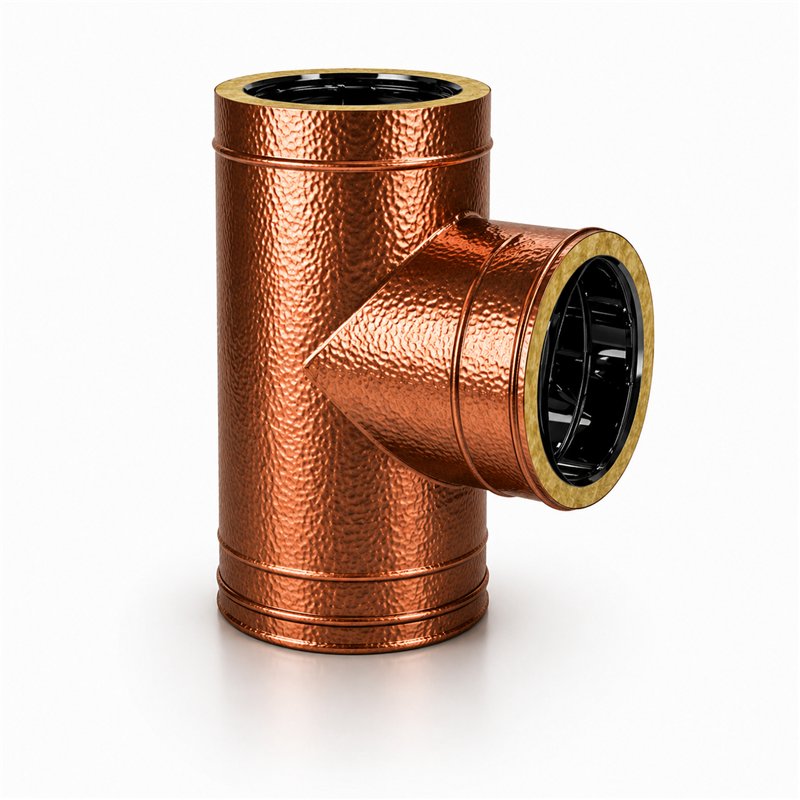 90° T-Pipe RM2T9 ISO25 HAMMERED COPPER Double wall flue pipe