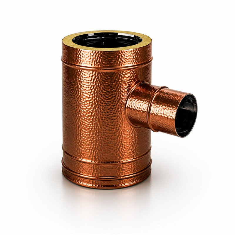 Reduced 90° T-Pipe Single Wall Diam.80mm N2TR ISO25 HAMMERED COPPER Double Wall Flue Pipe