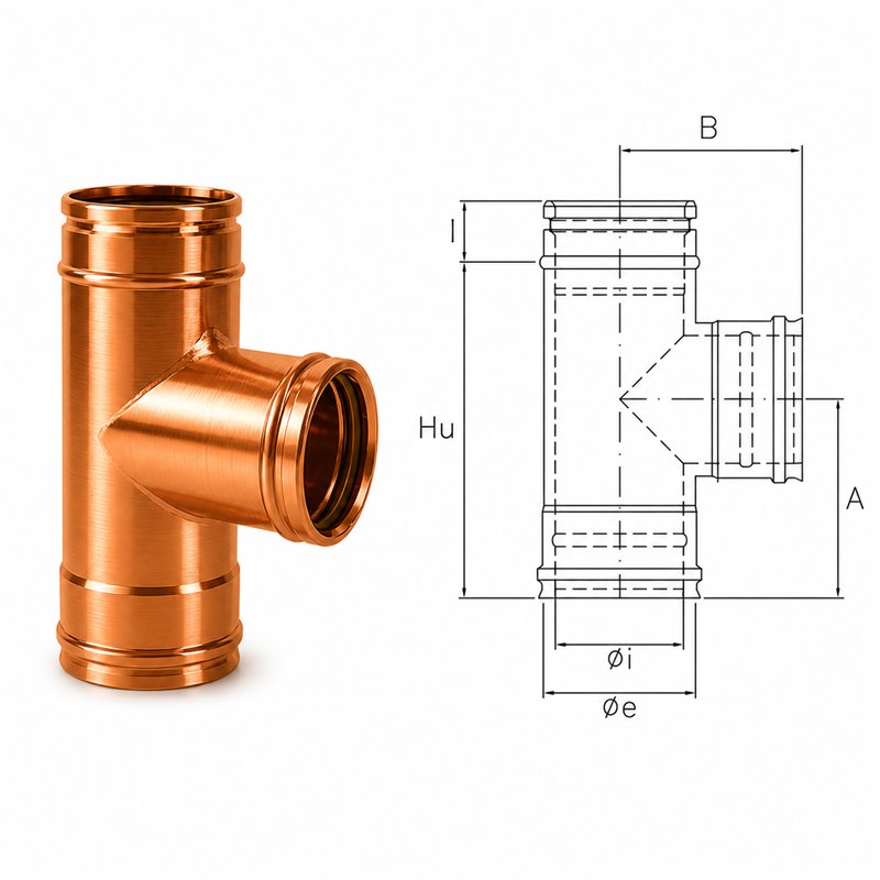90 ° Tee RIAT9 ISOAIR Copper Double wall flue