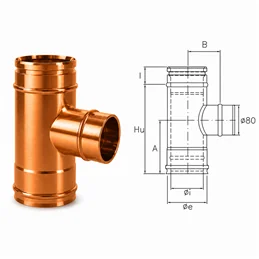 Raccordo a T 90° ridotto ø80mm RIATR ISOAIR Rame Canna fumaria doppia parete