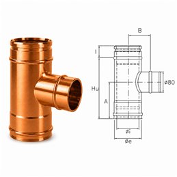 Reduced 90 ° T fitting ø80mm RIATR ISOAIR Copper Double wall flue