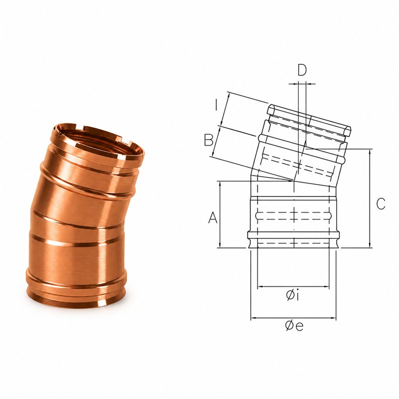 Curva 15° R1C15 ISO10 RAME Canna fumaria doppia parete