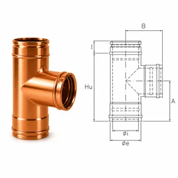 Raccordo a T 90° R1T9 ISO10 RAME Canna fumaria doppia parete