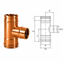 Tee 90 ° reduced single wall 100mm R1T9100M ISO10 COPPER Double wall flue