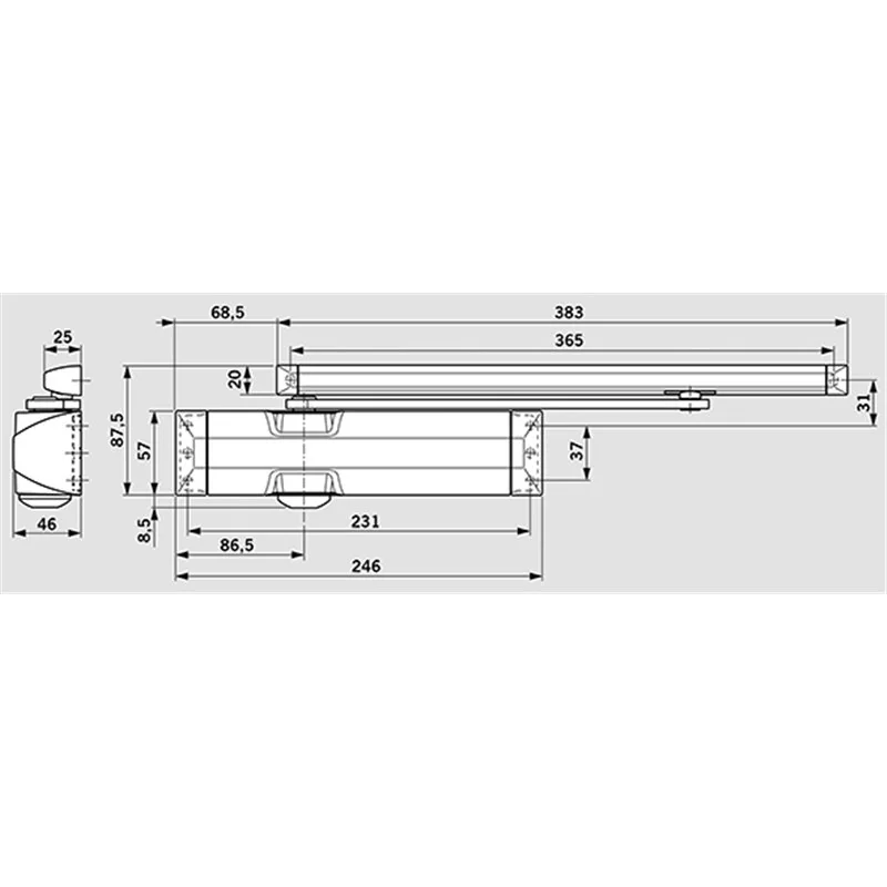Chiudiporta a slitta DORMA TS 90 S EN 3/4 senza fermo – per porte fino a 110 cm