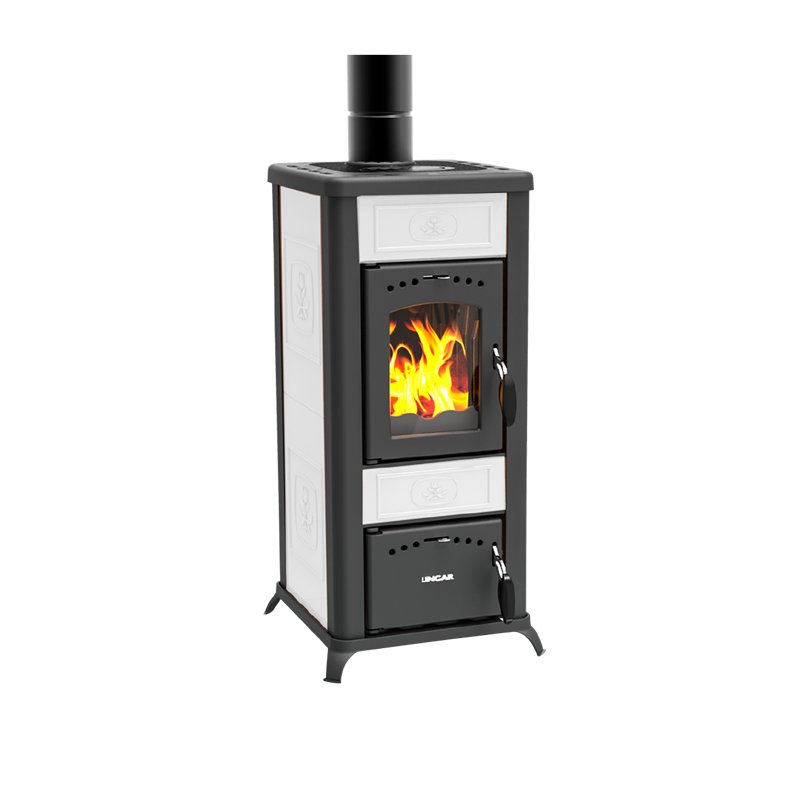 Stufa a legna LINCAR ALICE 480 AZ – 6,6 kW, ceramica/ollare, rendimento 85,5%