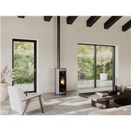 Jolly Mec BOTERO 2 5S 24V – Stufa a pellet 5 Stelle 8 kW, design moderno senza griglie, tecnologia 24 Volt