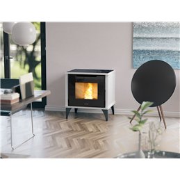 Jolly Mec PIXIE – Stufa a pellet 5 Stelle 6,8 kW, design compatto in ceramica o acciaio, top in vetro nero