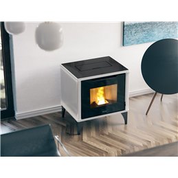 Jolly Mec PIXIE – Stufa a pellet 5 Stelle 6,8 kW, design compatto in ceramica o acciaio, top in vetro nero