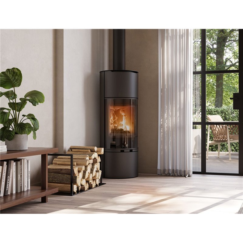 Jolly Mec CLIPPER+ CT 5S – Stufa a legna 5 Stelle 6,5 kW, design tondo, vetro Black Shady, kit accumulo opzionale