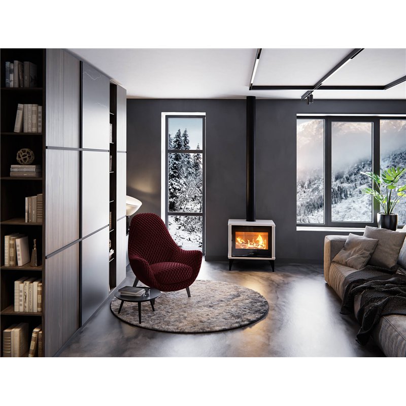 Jolly Mec PIXIE WOOD 62 5S – 8.5 kW 5‑Star Wood Stove, Ceramic Finish, Black Shady Glass