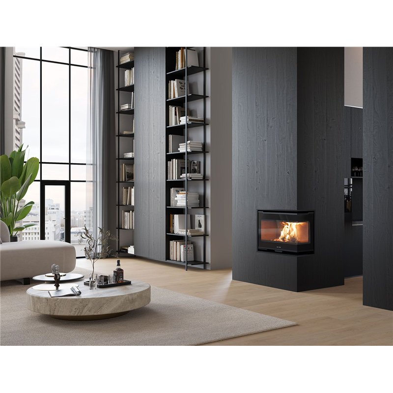 Jolly Mec QUICK CORNER 62 5S DX – Inserto camino a legna ad angolo 8,5 kW, 5 Stelle, convezione naturale o ventilazione forzata